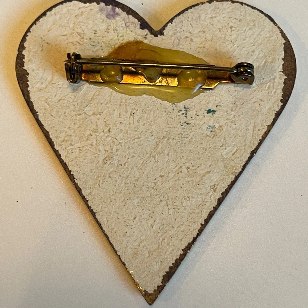 Vintage Iridescent Heart Brooch w/ Pink Rose Cameo Gift Boxed🌹💖 Rare Find! - Picture 3 of 7